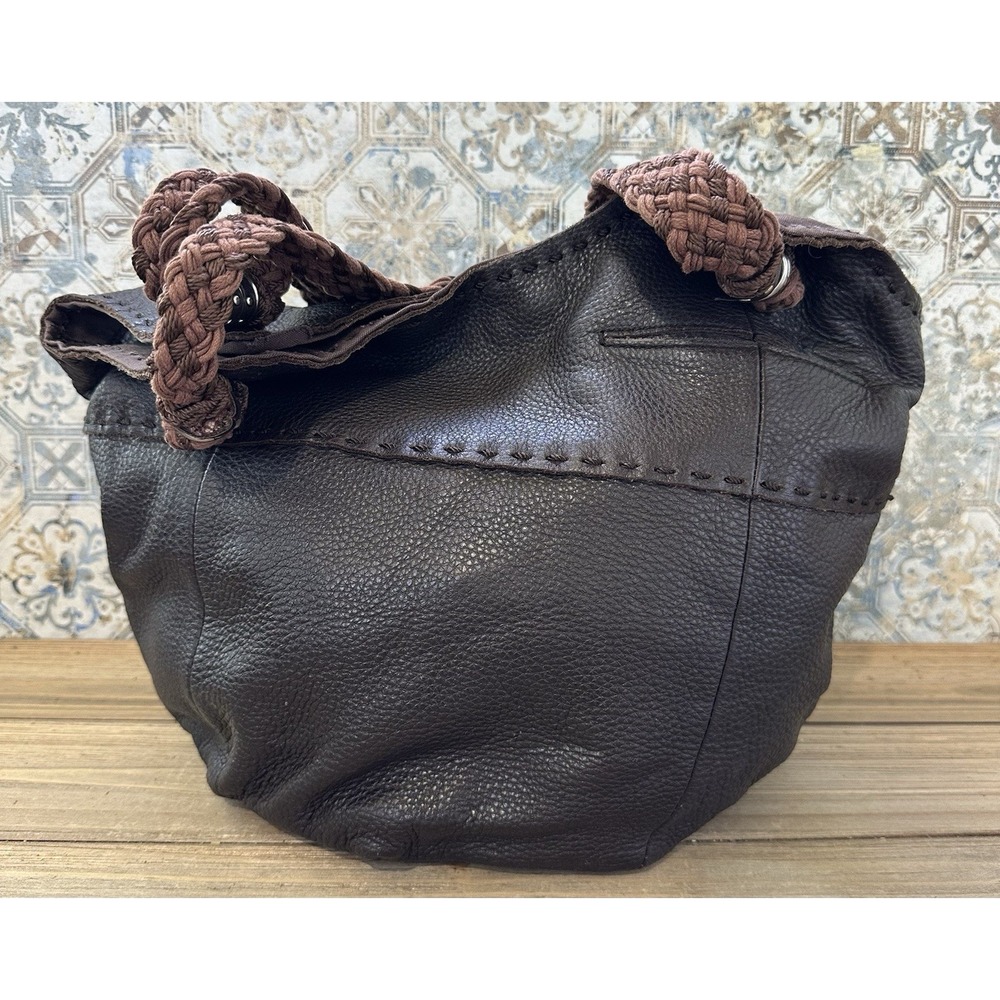 The Sak Hobo Bucket Purse Brown Leather BOHO Double Handles